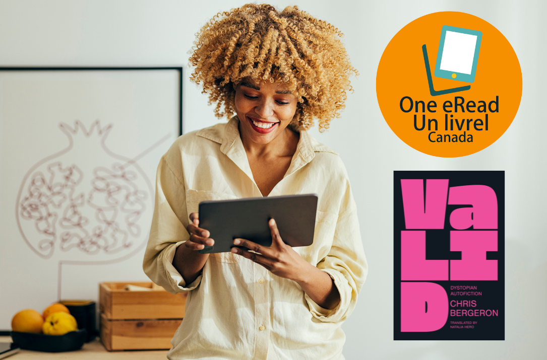 Woman reading on a tablet with One eRead Canada and Valid images on the right